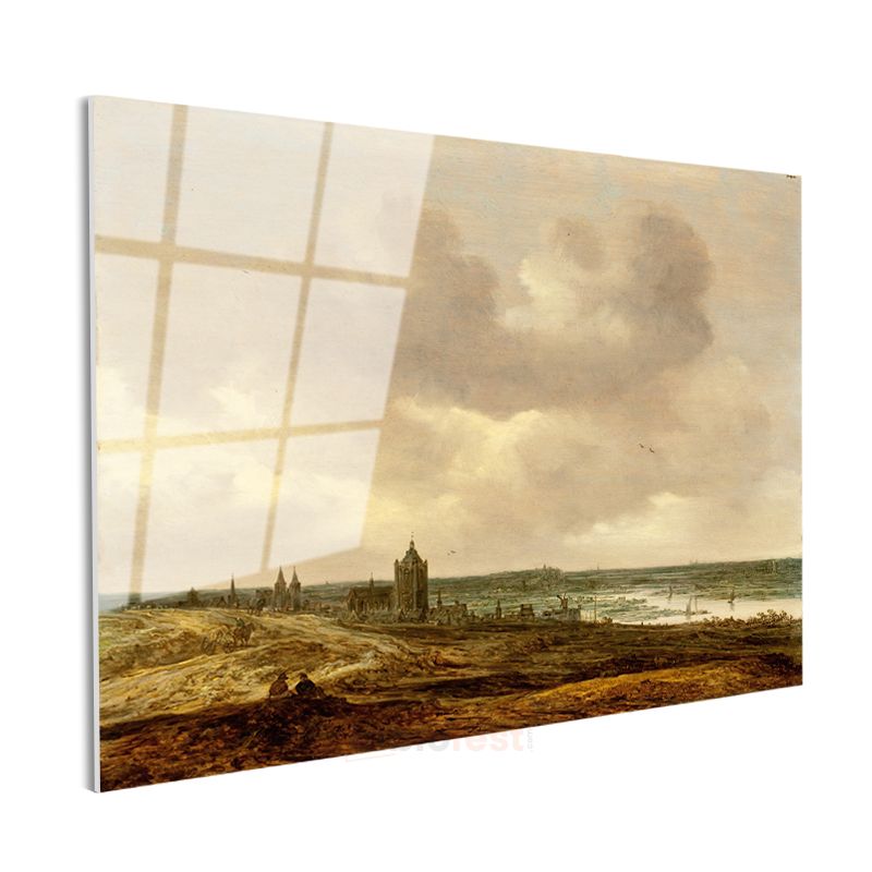 Jan van Goyen - Nehir Kıyısında Kilise Cam Tablo