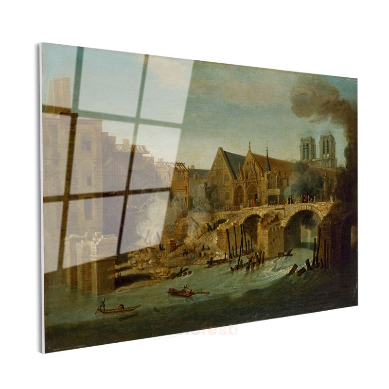 Hubert Robert - Notre Dame ve Seine Nehri Cam Tablo