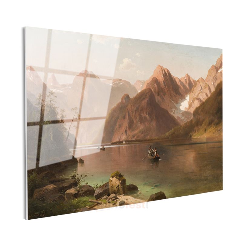 Albert Bierstadt - Dağ Gölü Manzarası Cam Tablo