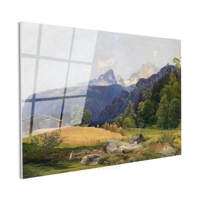 Albert Bierstadt - Alp Dağları Manzarası Cam Tablo