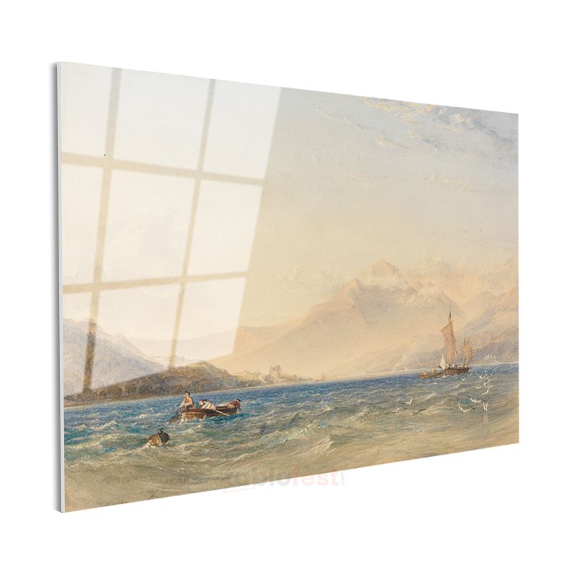 J.M.W. Turner - Dağlık Göl Manzarası Cam Tablo