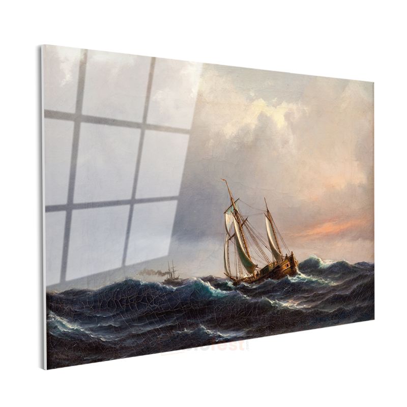 Ivan Aivazovsky - Fırtınalı Denizde Yelkenli Cam Tablo