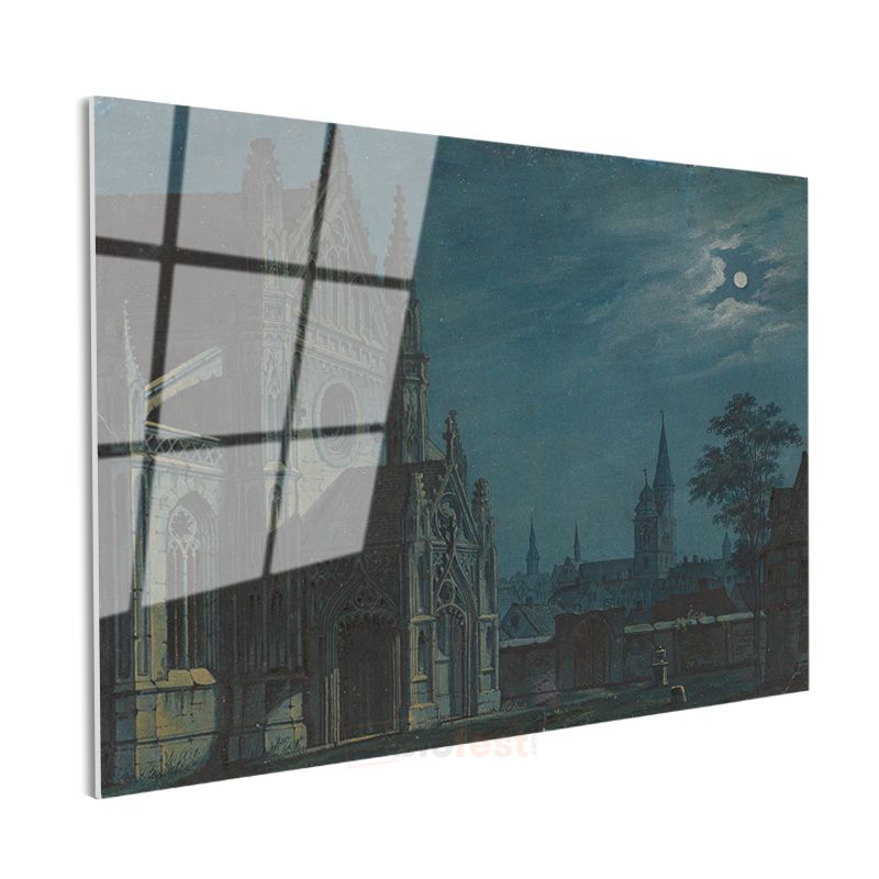 Karl Friedrich Schinkel - Ay Işığında Katedral Cam Tablo