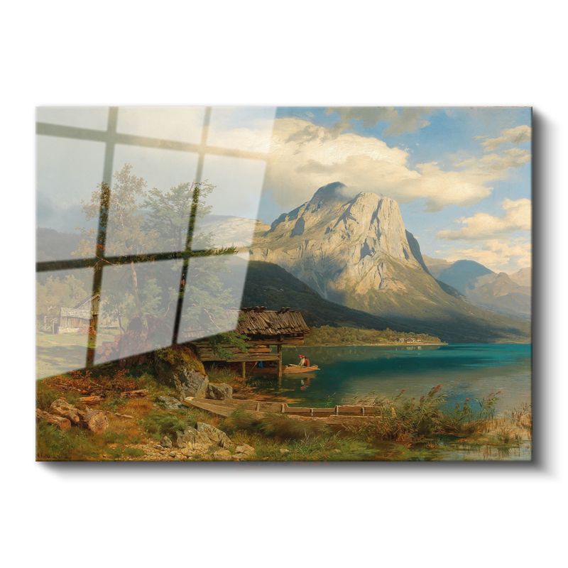 Albert Bierstadt - Dağ Gölü Manzarası Cam Tablo