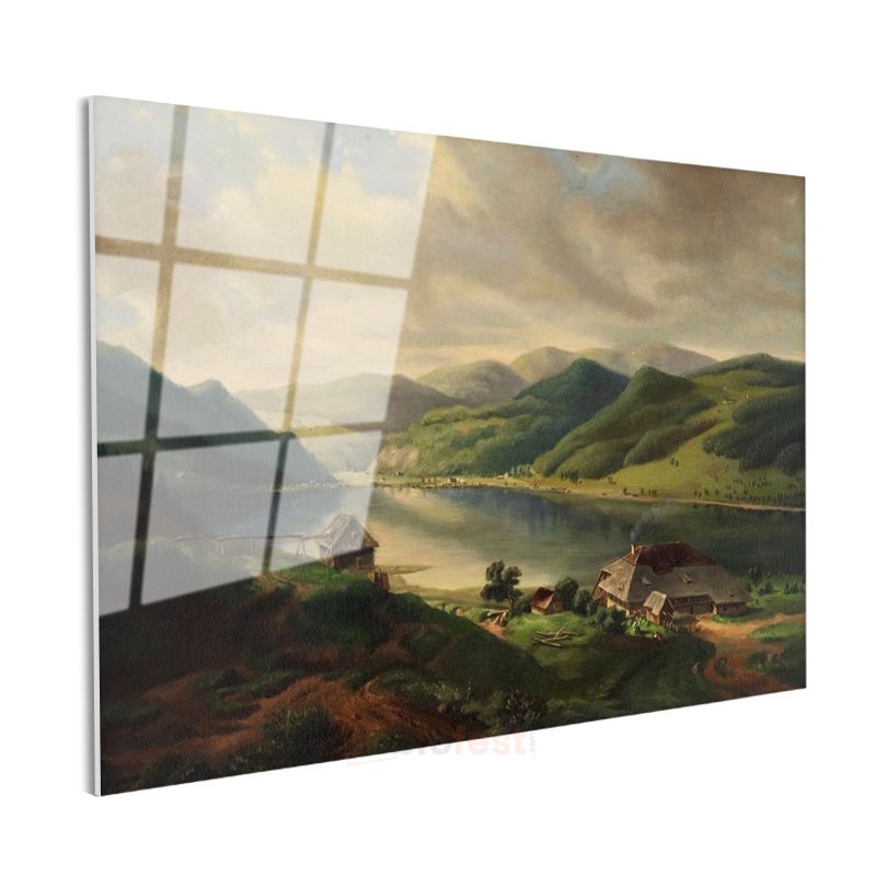 Albert Bierstadt - Alp Dağları Manzarası Cam Tablo