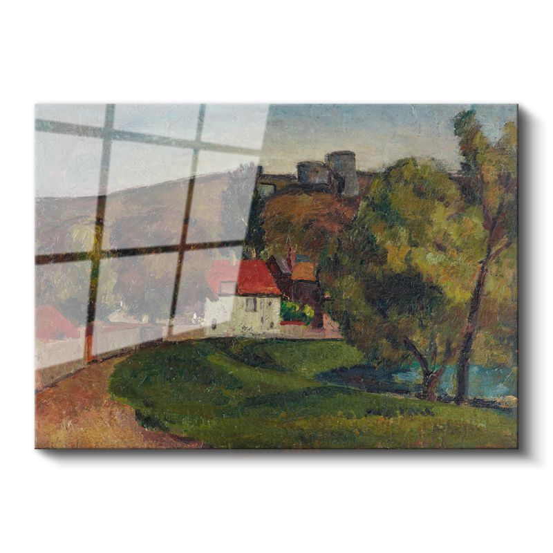 Paul Cézanne - Kırmızı Çatılı Ev Manzarası Cam Tablo