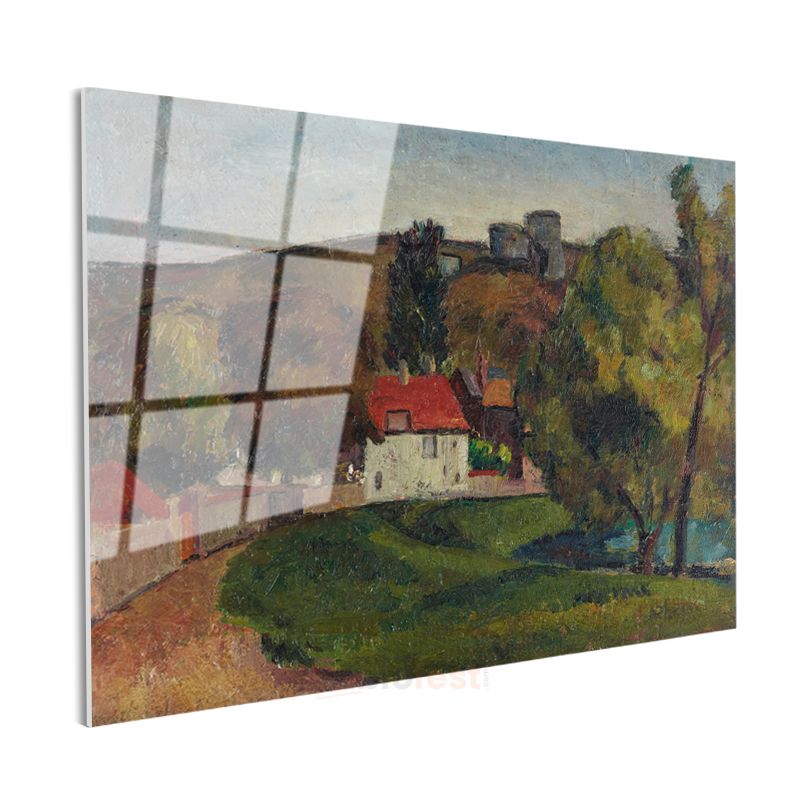 Paul Cézanne - Kırmızı Çatılı Ev Manzarası Cam Tablo