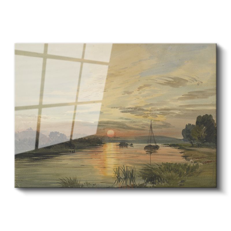 J.M.W. Turner - Gün Batımında Nehir Manzarası Cam Tablo