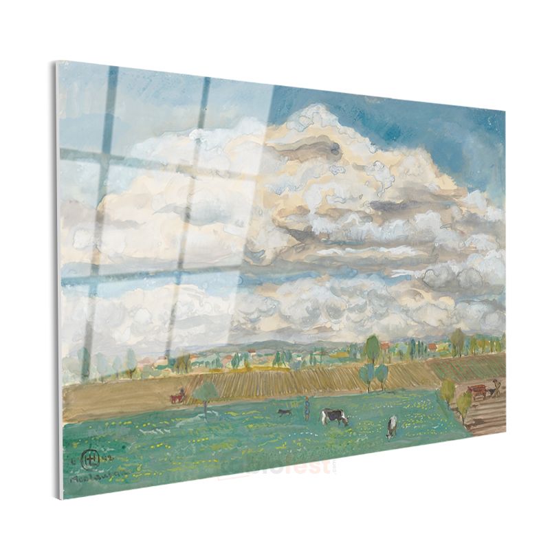 Camille Pissarro - Kırsal Manzara ve Bulutlar Cam Tablo
