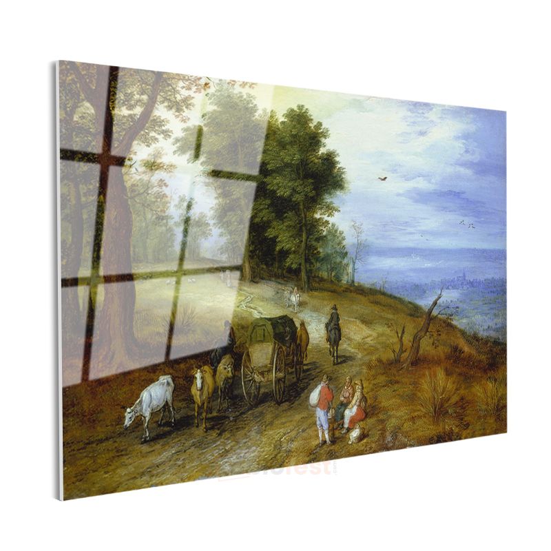 Jan Brueghel - Kırsal Yolda Yolculuk Cam Tablo