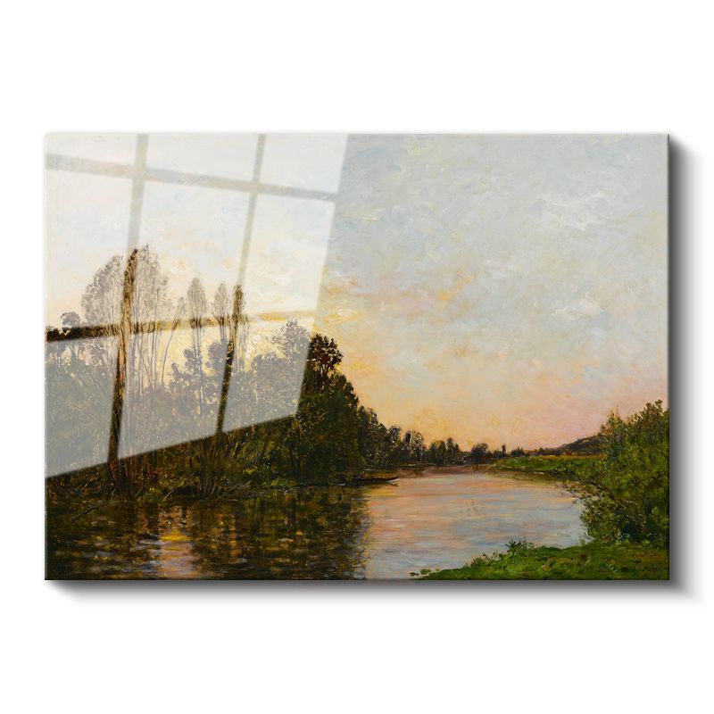 Charles-François Daubigny - Nehir Kıyısında Günbatımı Cam Tablo