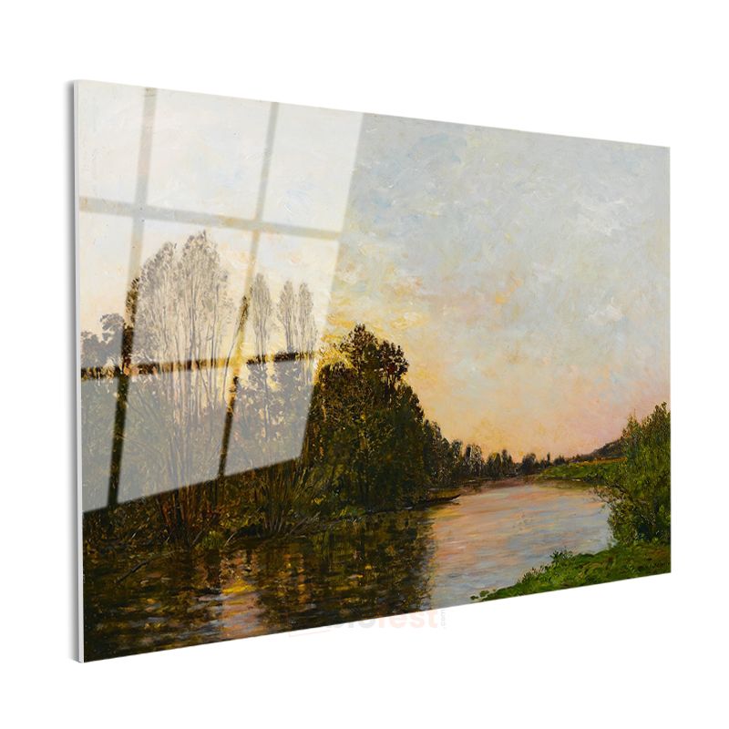 Charles-François Daubigny - Nehir Kıyısında Günbatımı Cam Tablo