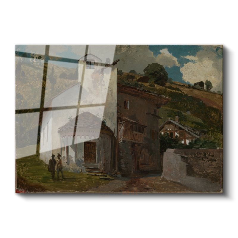 Jean-Baptiste-Camille Corot - İtalyan Köy Kilisesi Cam Tablo