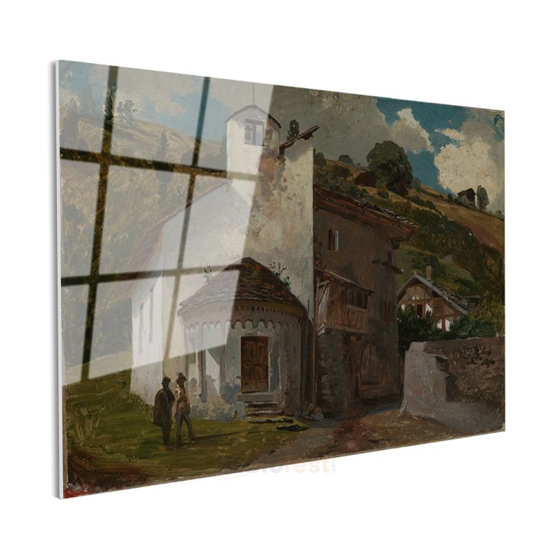 Jean-Baptiste-Camille Corot - İtalyan Köy Kilisesi Cam Tablo