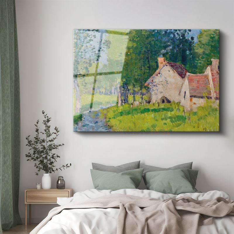 Camille Pissarro - Kır Evi Manzarası Cam Tablo