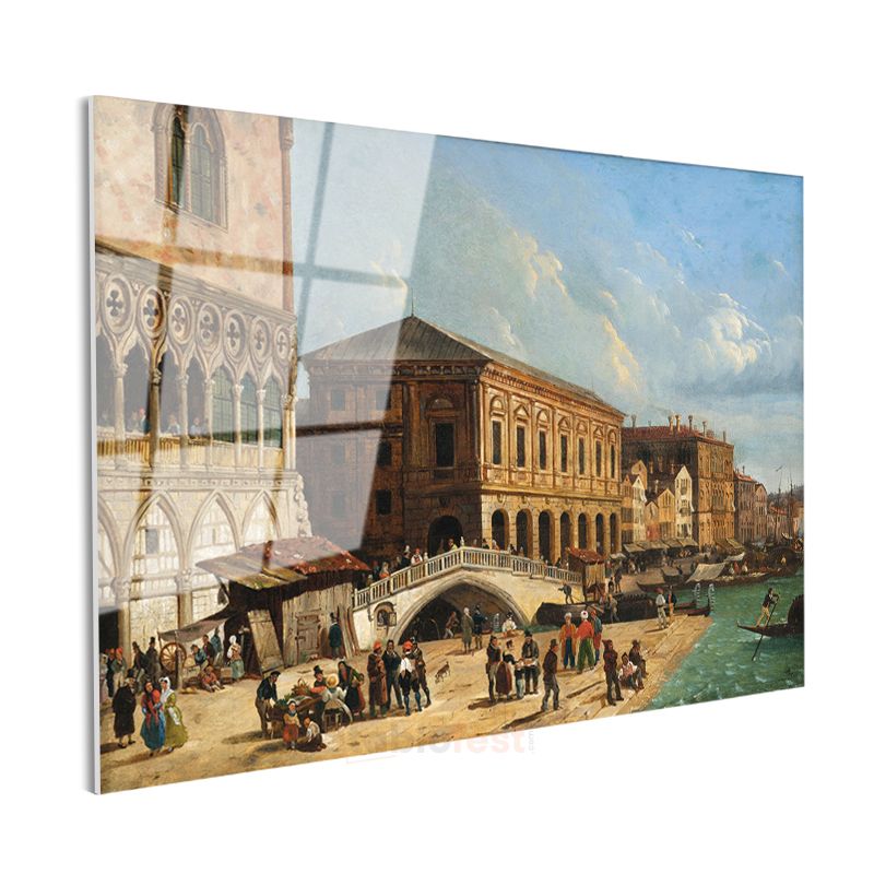 Canaletto - Venedik Rialto Köprüsü Cam Tablo