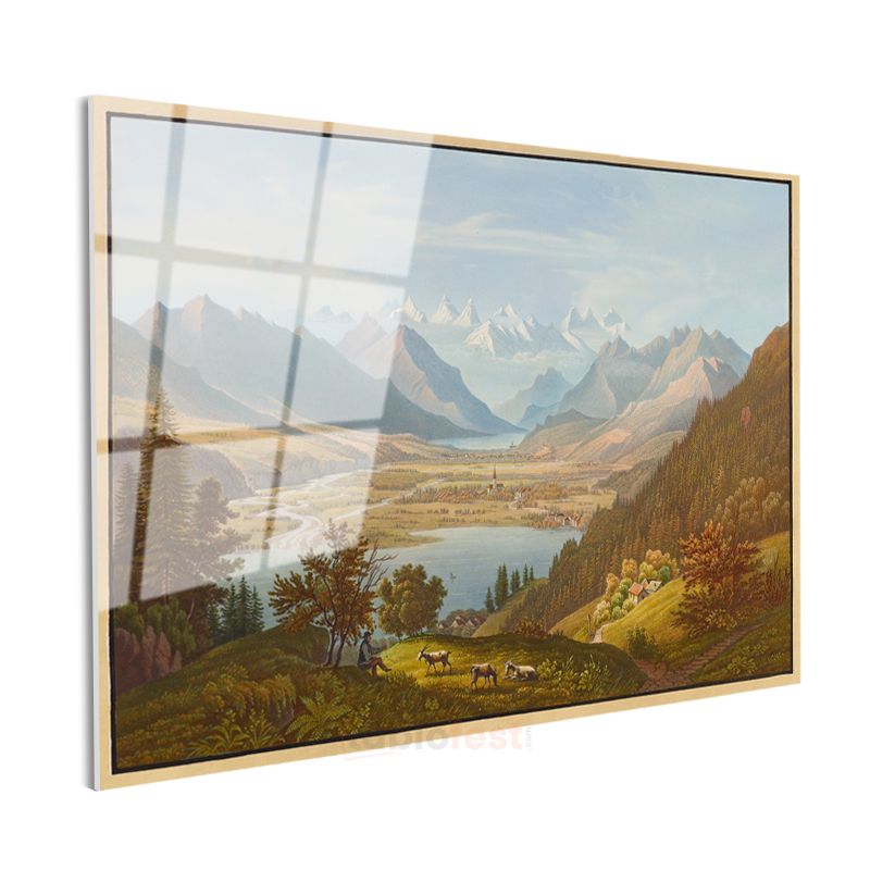 Albert Bierstadt - Alp Dağları Manzarası Cam Tablo