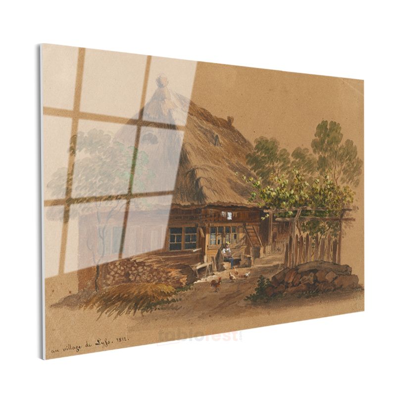 Jean-Baptiste-Camille Corot - Köy Evi Cam Tablo