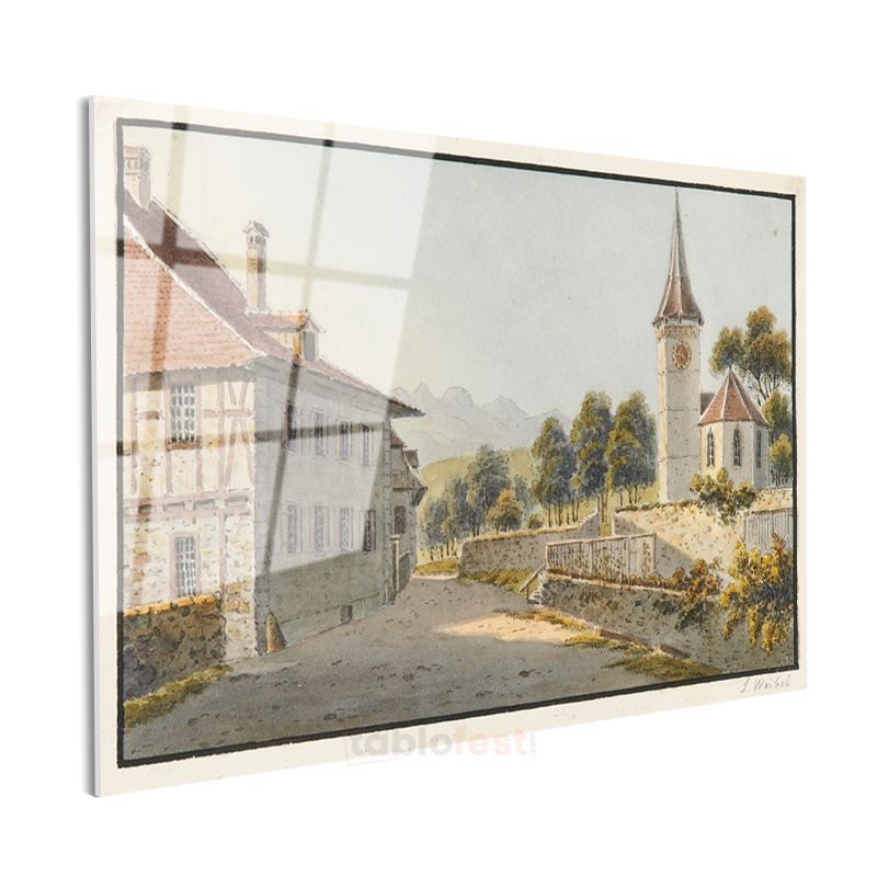 Johann Ludwig Aberli - İsviçre Köyü Cam Tablo