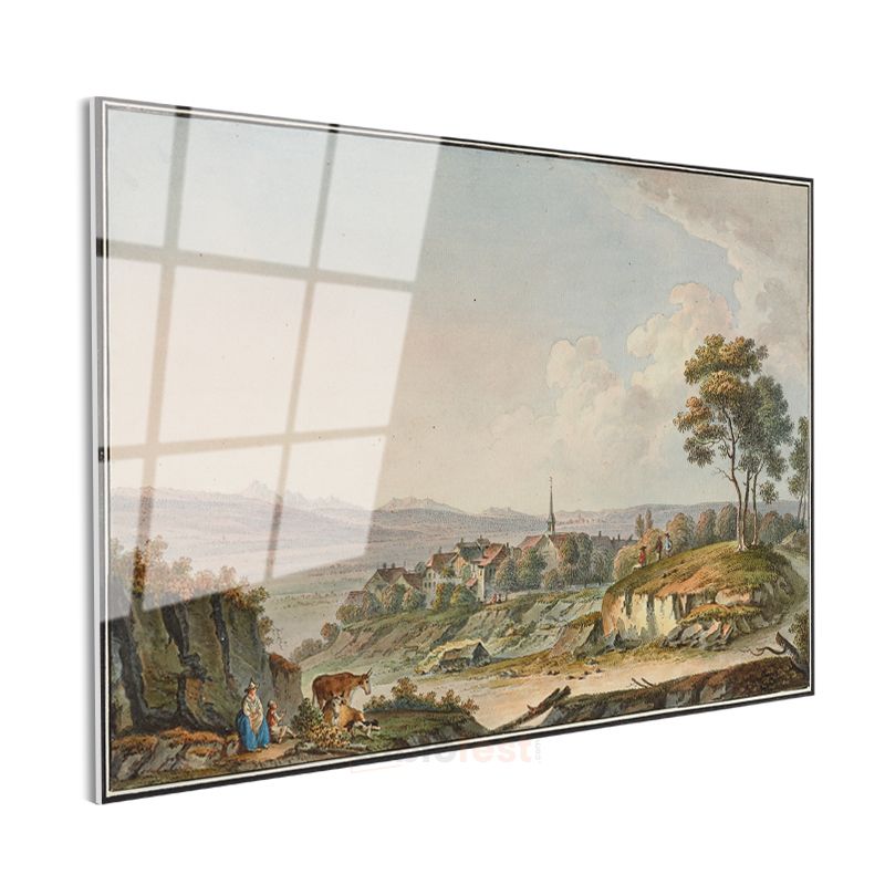 Johann Jakob Meyer - Kırsal Köy Manzarası Cam Tablo