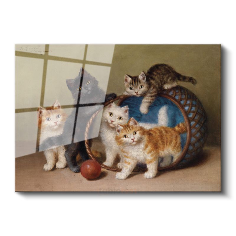 Henriette Ronner-Knip - Sepetteki Yavru Kediler Cam Tablo