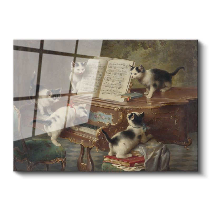 Carl Reichert - Piyano Başındaki Kediler Cam Tablo