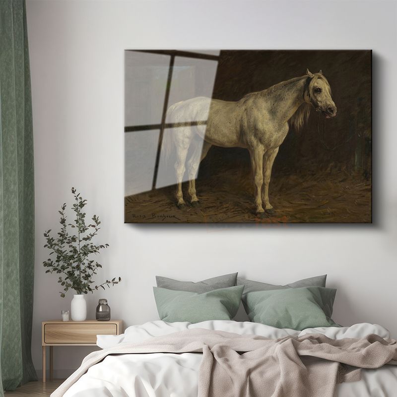 Rosa Bonheur - Beyaz At Cam Tablo