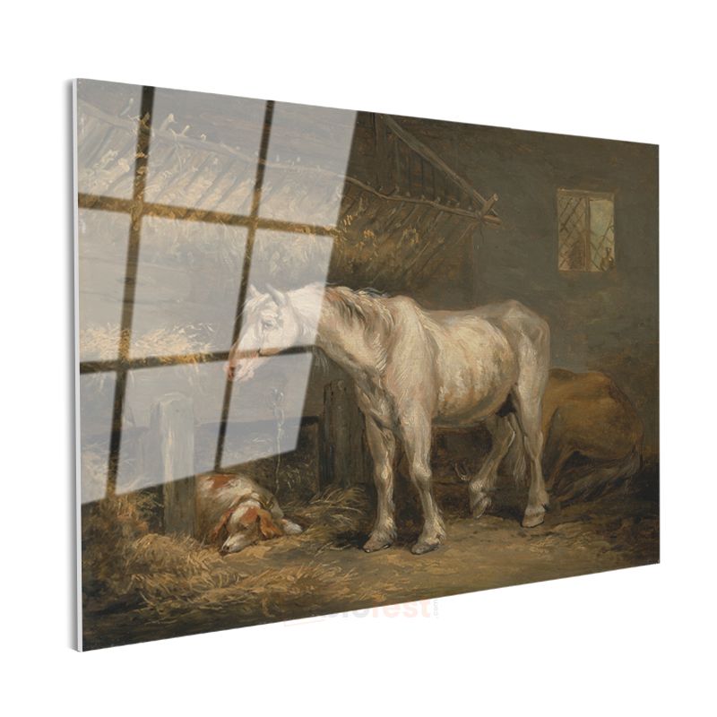 Rosa Bonheur - Ahırdaki Beyaz At Cam Tablo