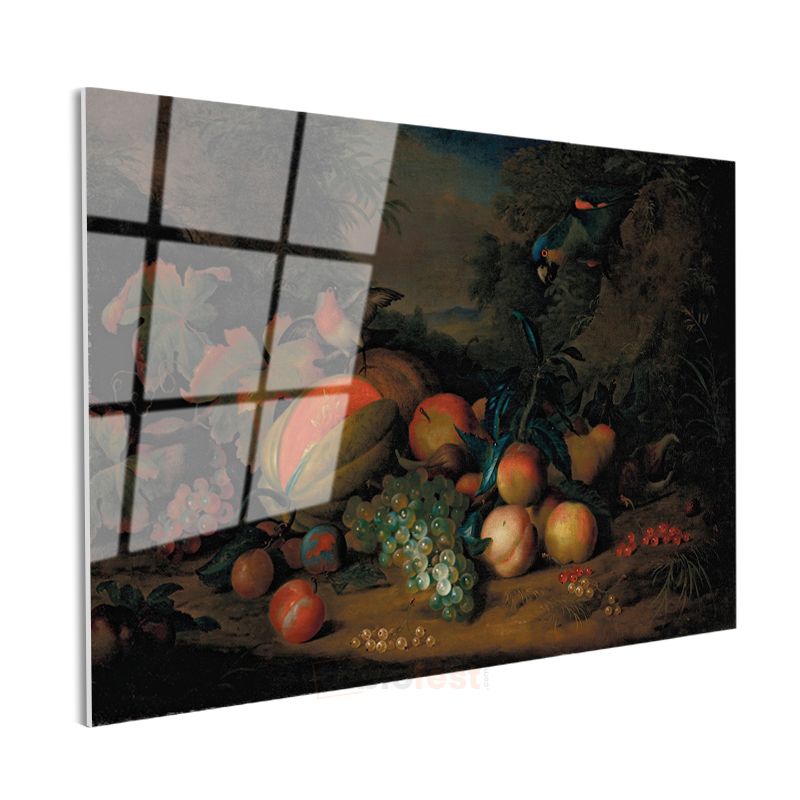 Abraham Brueghel - Egzotik Meyveler ve Kuşlar Cam Tablo