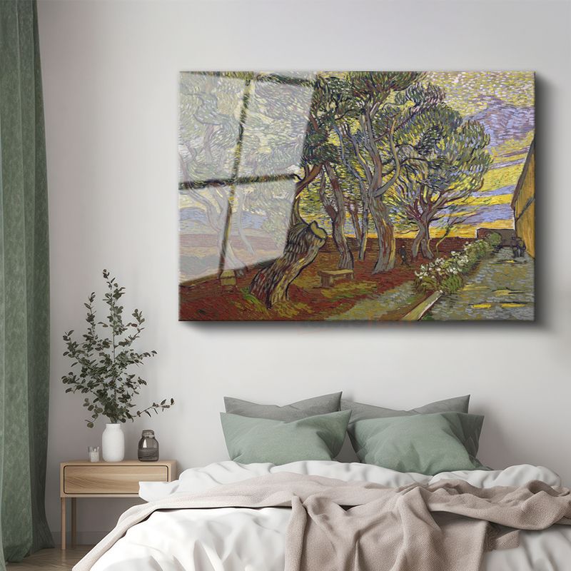 Vincent van Gogh - Hastane Bahçesindeki Ağaçlar Cam Tablo