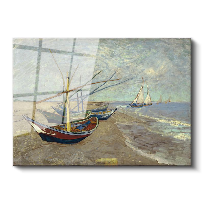 Vincent van Gogh - Saintes-Maries'deki Plajda Balıkçı Tekneleri Cam Tablo