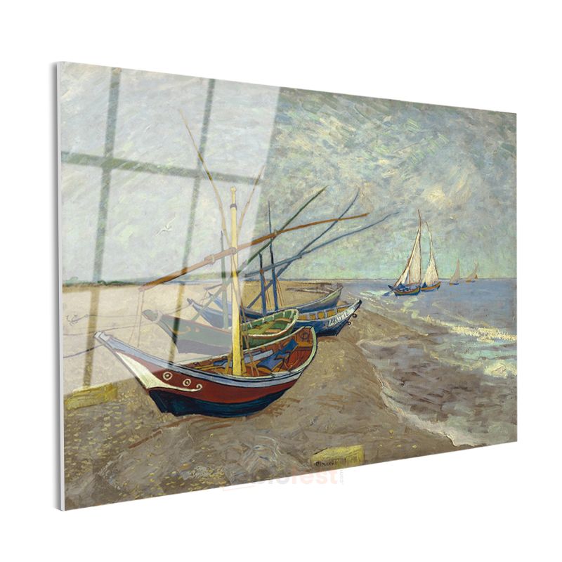 Vincent van Gogh - Saintes-Maries'deki Plajda Balıkçı Tekneleri Cam Tablo