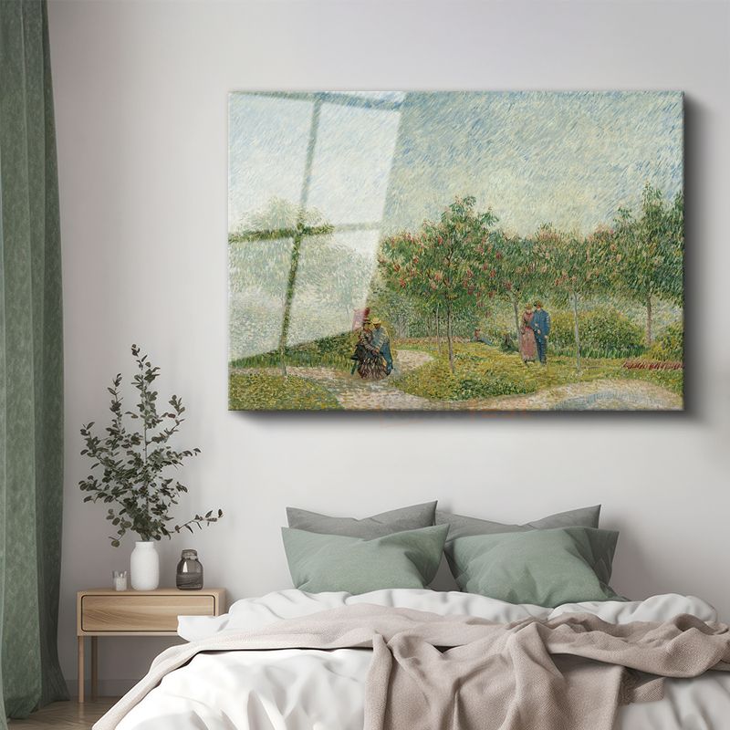 Vincent van Gogh - Flört Eden Çiftlerle Bahçe Cam Tablo