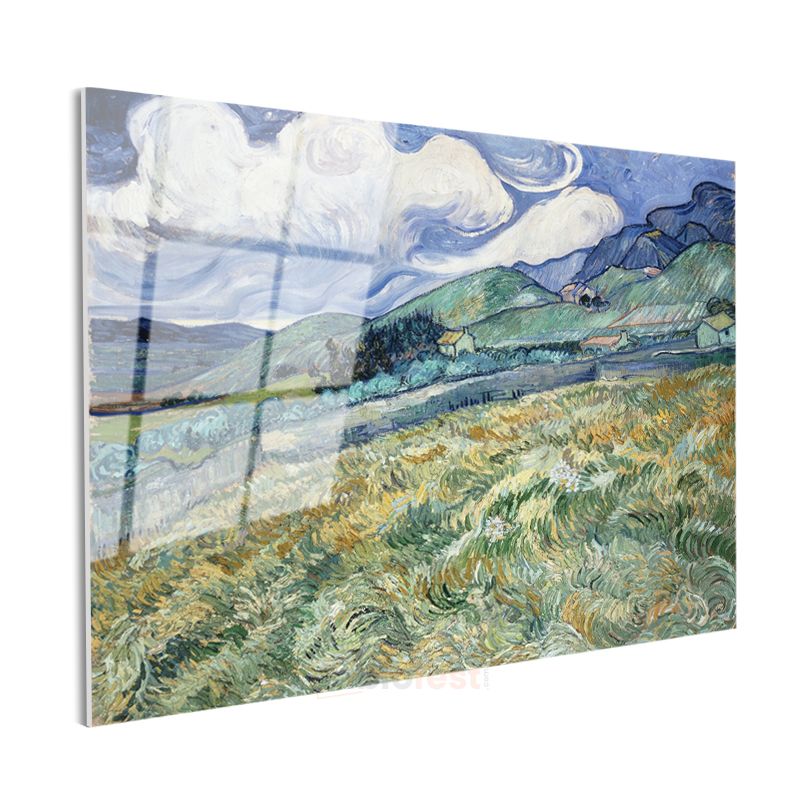 Vincent van Gogh - Saint-Rémy Arkasındaki Dağ Manzarası Cam Tablo