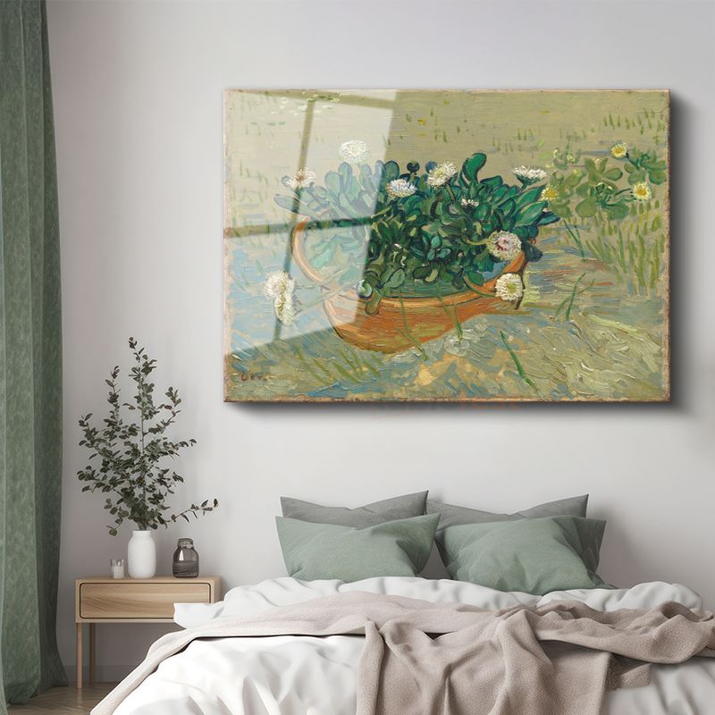 Vincent van Gogh - Saksıda Papatyalar Cam Tablo