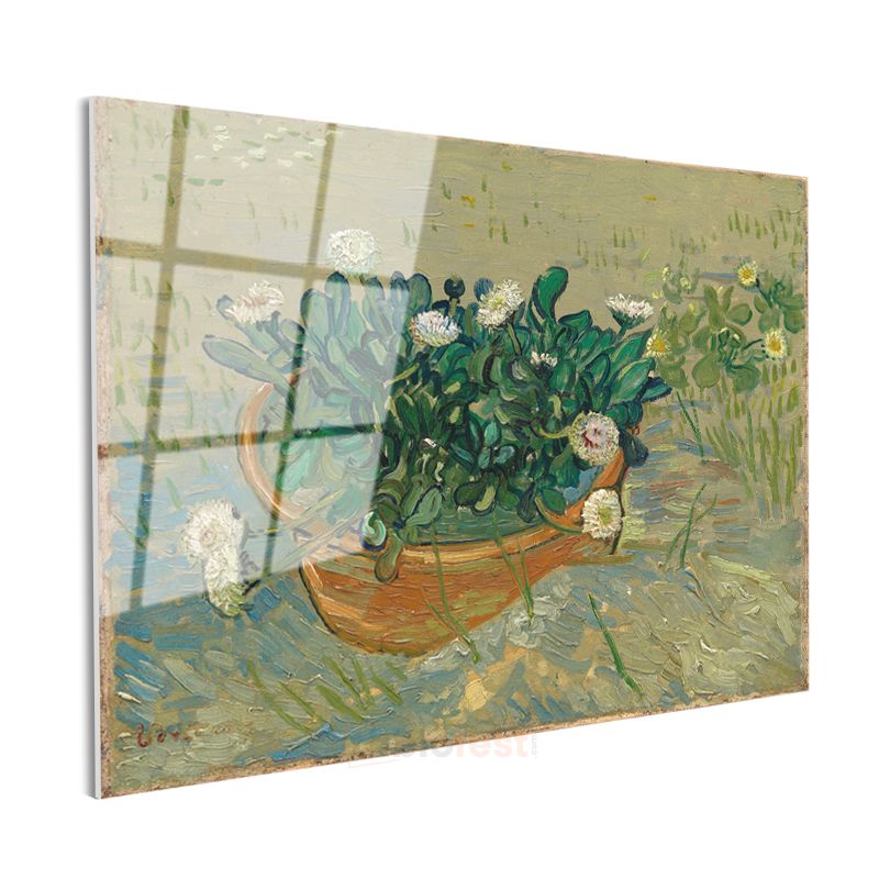 Vincent van Gogh - Saksıda Papatyalar Cam Tablo