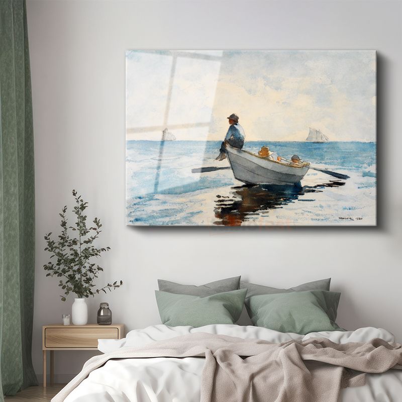 Winslow Homer - Denizde Balıkçı Cam Tablo