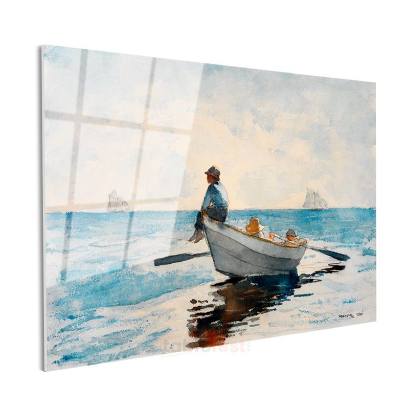 Winslow Homer - Denizde Balıkçı Cam Tablo