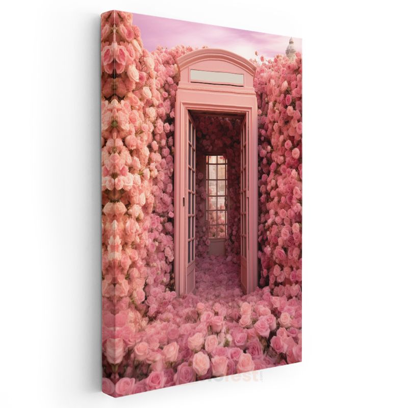 Pembe Gül Kapısı - Masalsı Çiçek Geçidi Kanvas Tablo