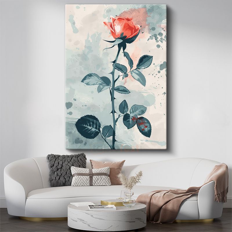 Mercan Gül - Minimalist Sulu Boya Çiçek Kanvas Tablo