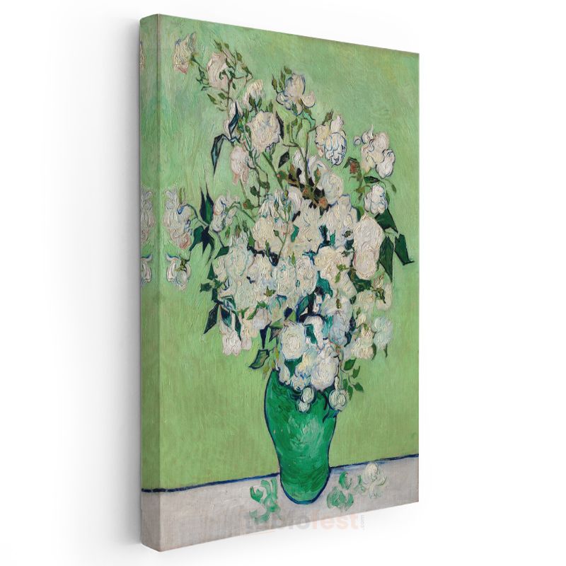 Van Gogh Gülleri - Yeşil Vazoda Beyaz Çiçekler Kanvas Tablo