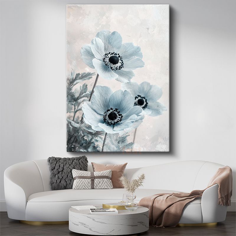 Buz Mavisi Gelincikler - Minimalist Çiçek Portresi Kanvas Tablo