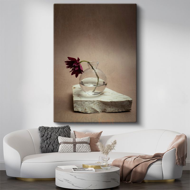 Bordo Gerbera - Minimalist Cam Vazoda Çiçek Kanvas Tablo
