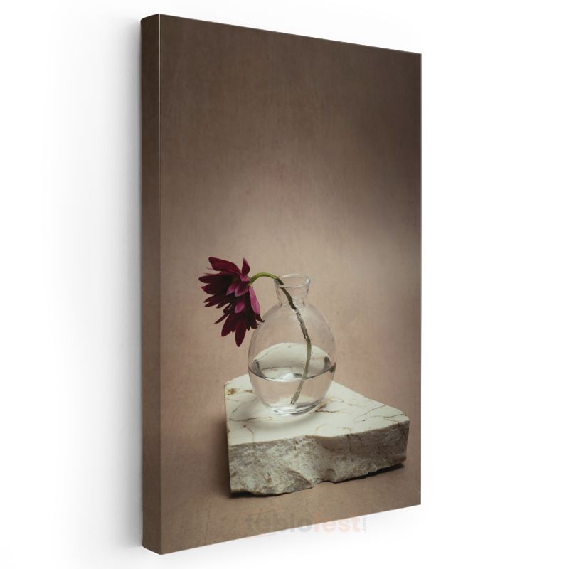 Bordo Gerbera - Minimalist Cam Vazoda Çiçek Kanvas Tablo