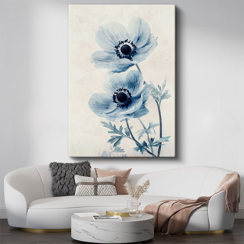 Mavi Anemonlar - Minimalist Çiçek Portresi Kanvas Tablo