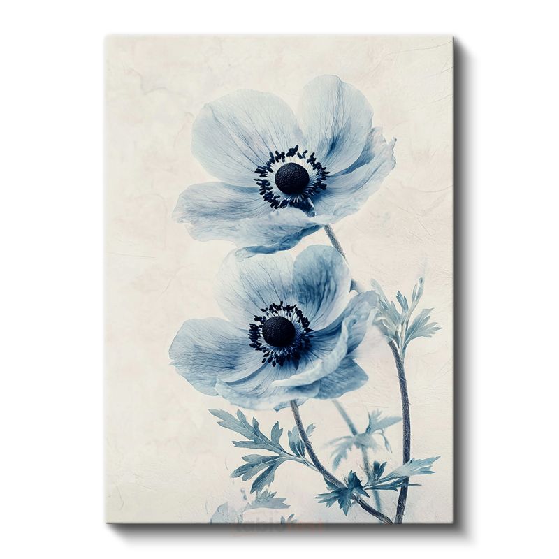 Mavi Anemonlar - Minimalist Çiçek Portresi Kanvas Tablo