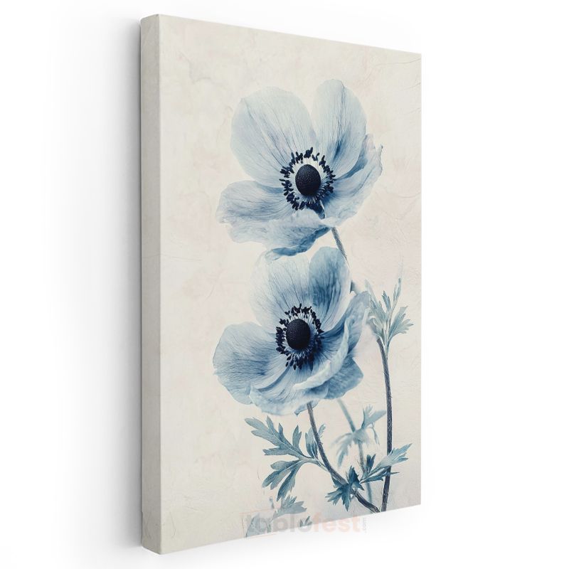 Mavi Anemonlar - Minimalist Çiçek Portresi Kanvas Tablo