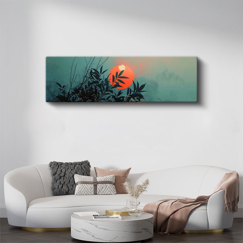 Zen Bambu - Kırmızı Güneş Eşliğinde Minimalist Tasarım Kanvas Tablo