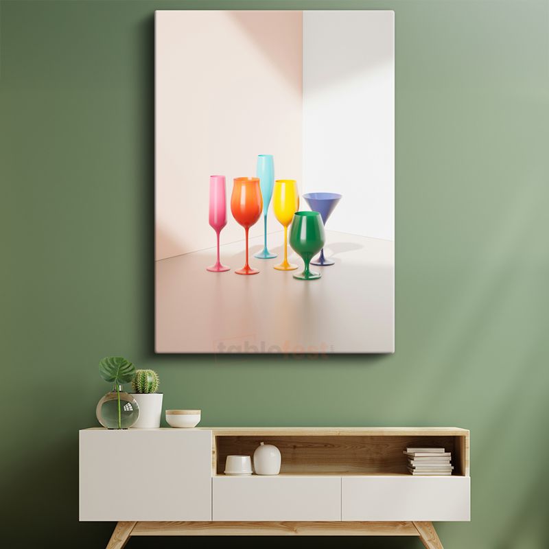 Renkli Bardaklar - Minimalist Kokteyl Koleksiyonu Kanvas Tablo