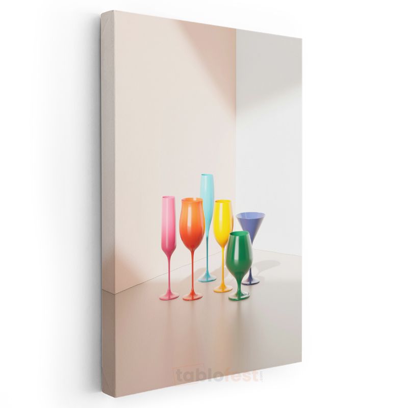 Renkli Bardaklar - Minimalist Kokteyl Koleksiyonu Kanvas Tablo